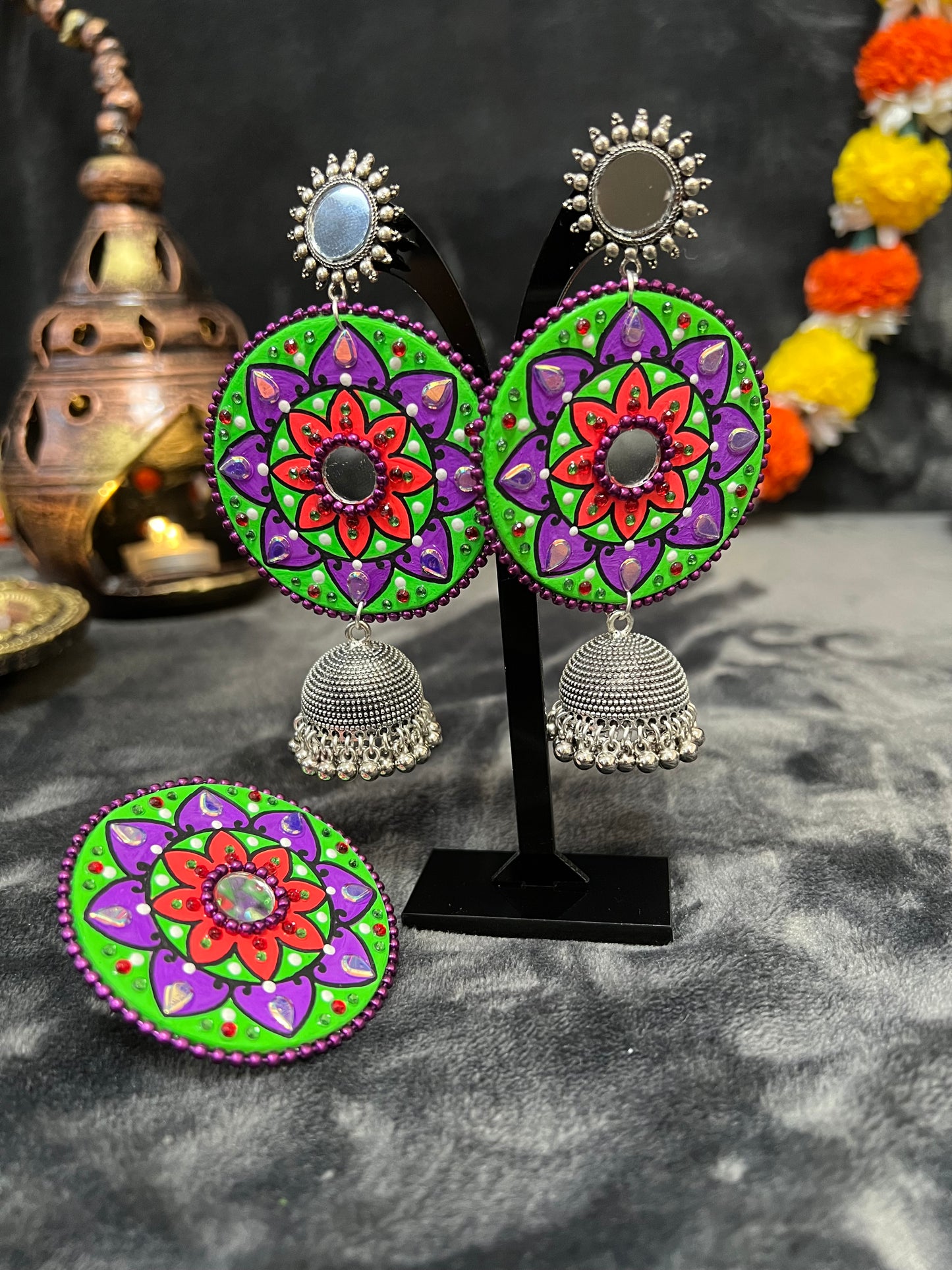 Mandala Jhumka & Ring Set