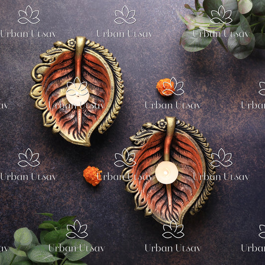 Large Peepal Leaf Diya - Set of 2