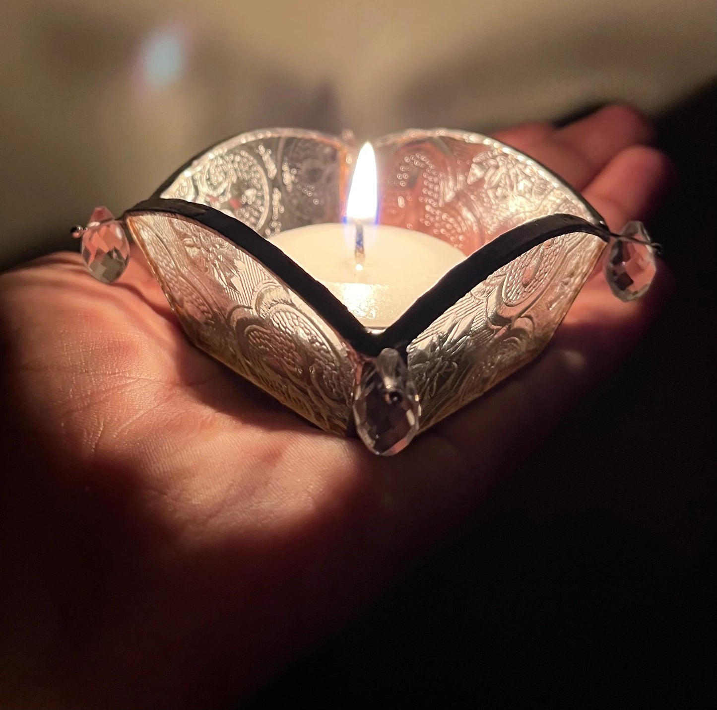 Curved Textured Glass Tea Lights - Set of 2