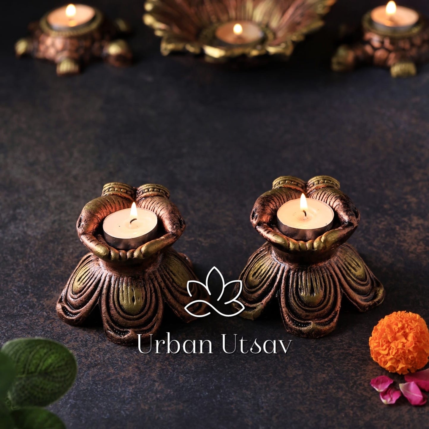 Terracotta Welcome Hands Diya - Set of 2 (Small)