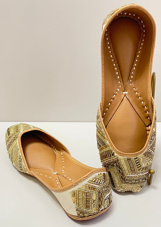 Beige Gold Embroidered Jutti
