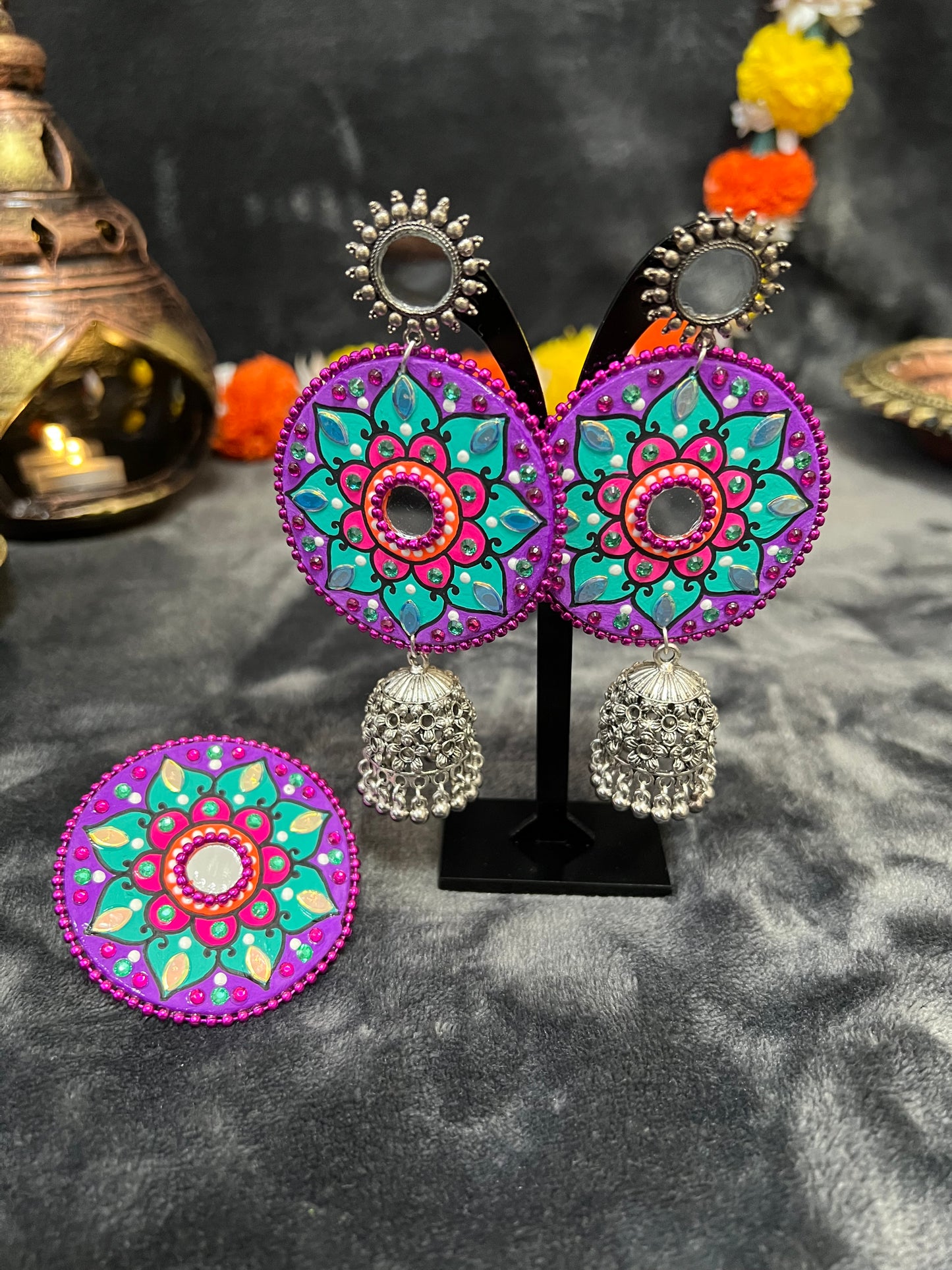Mandala Jhumka & Ring Set
