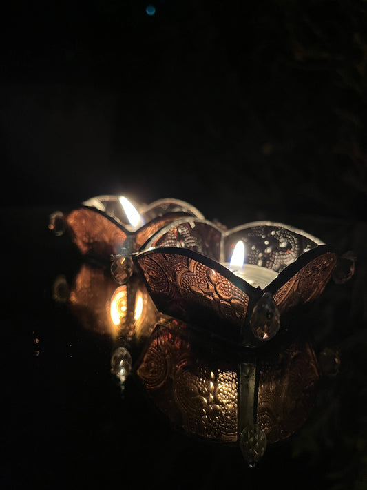 Curved Textured Glass Tea Lights - Set of 2