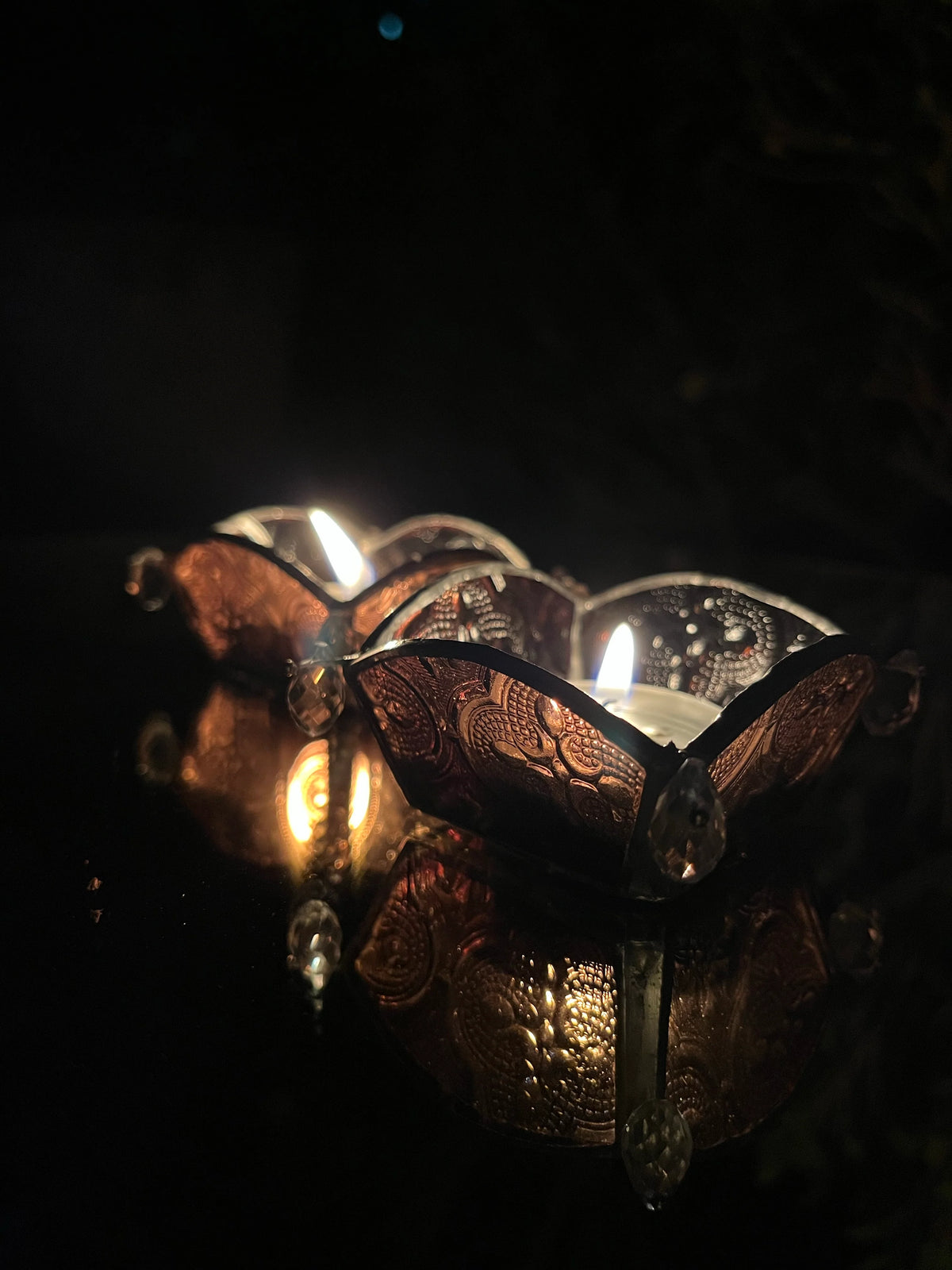 Curved Textured Glass Tea Lights - Set of 2