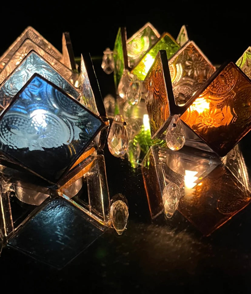 Rhombus Textured Glass Tea lights - Set of 2