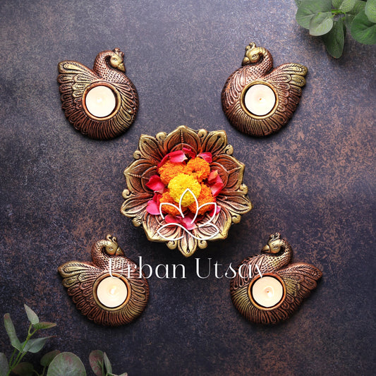 Terracotta Peacock Tealights - Set of 2