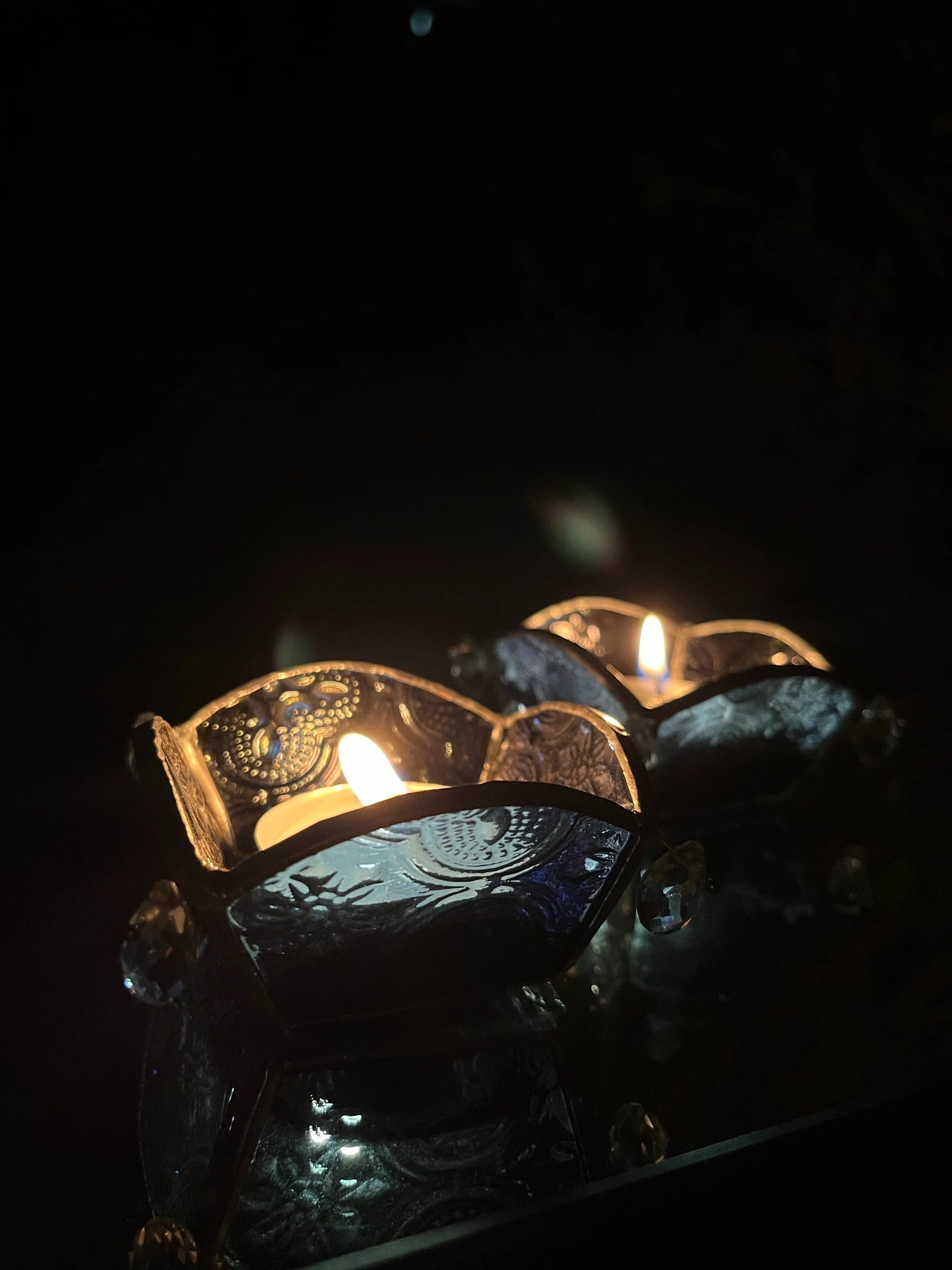 Curved Textured Glass Tea Lights - Set of 2