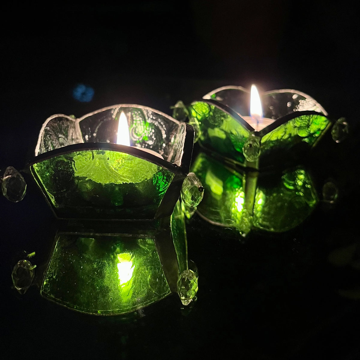 Curved Textured Glass Tea Lights - Set of 2