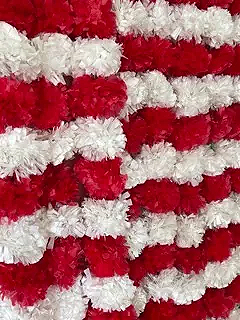 Red and White Marigold strings - Set of 5