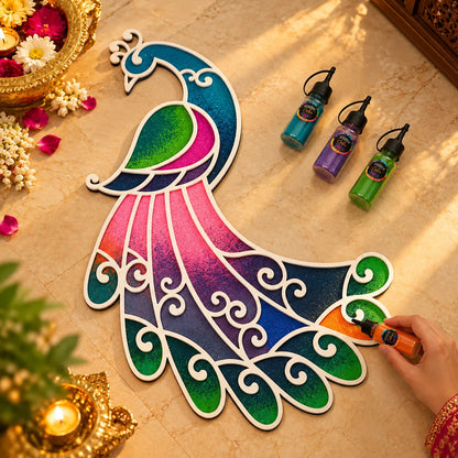 Varn Mayur Rangoli Template Set – Classic Peacock Design with Ring & Lotus Motifs (81 cm)