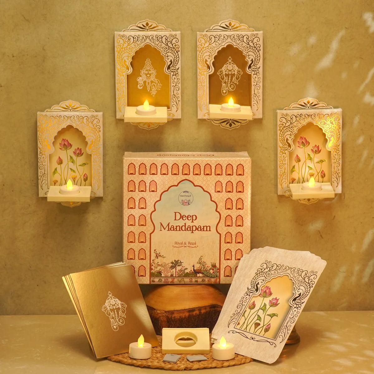 Deep Mandapam, Shwet – Royal Jharokha Wall Decor Boxes - Set of 12