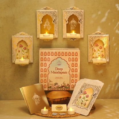 Deep Mandapam, Shwet – Royal Jharokha Wall Decor Boxes - Set of 12