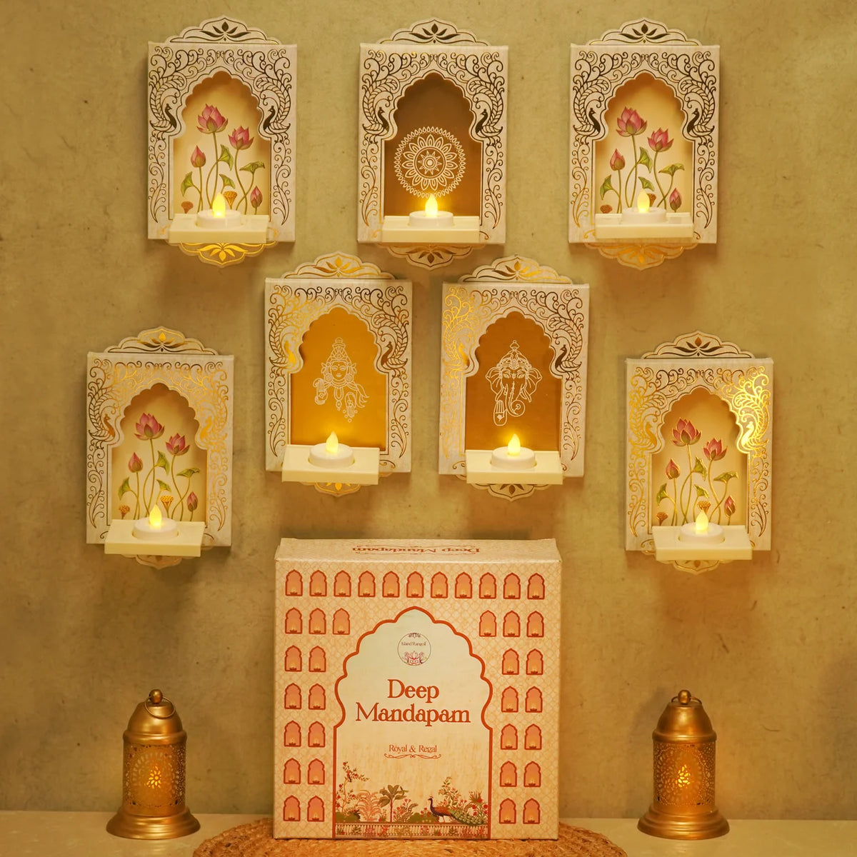 Deep Mandapam, Shwet – Royal Jharokha Wall Decor Boxes - Set of 12