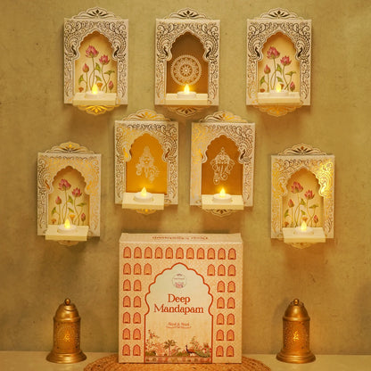 Deep Mandapam, Shwet – Royal Jharokha Wall Decor Boxes - Set of 12
