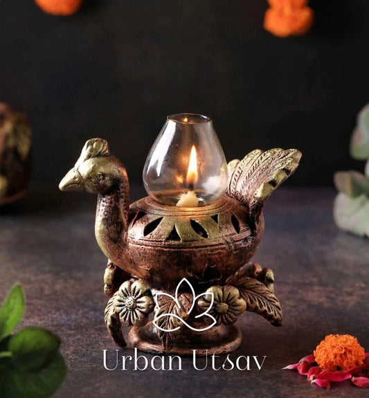 Terracotta Peacock Akhand Jyot