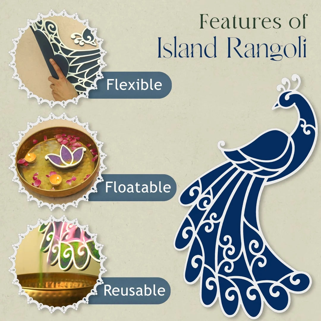 Varn Mayur Rangoli Template Set – Classic Peacock Design with Ring & Lotus Motifs (81 cm)