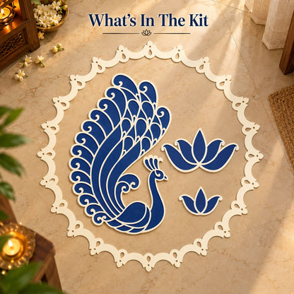 Swarn Mayur Rangoli Template – Reusable Peacock Rangoli Design for Festive Home Décor
