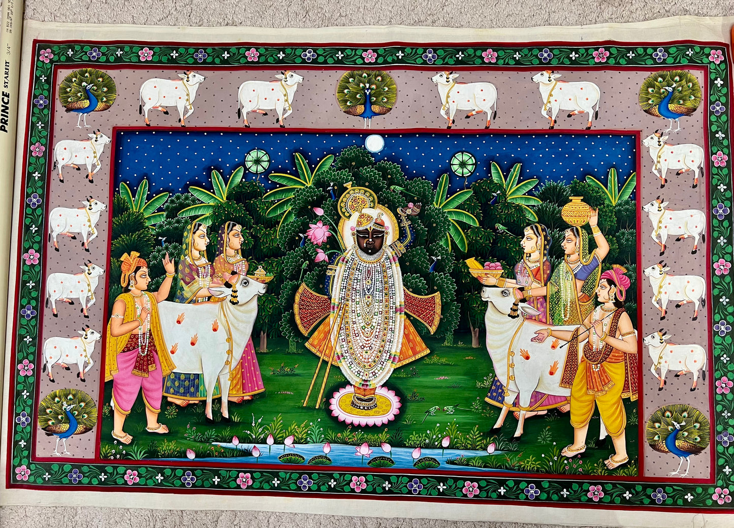 Handpainted Pichwai of Shreenathji with Devotees | Original Cotton Canvas Artwork (55 x 85 cm)