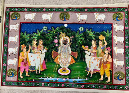 Handpainted Pichwai of Shreenathji with Devotees | Original Cotton Canvas Artwork (55 x 85 cm)