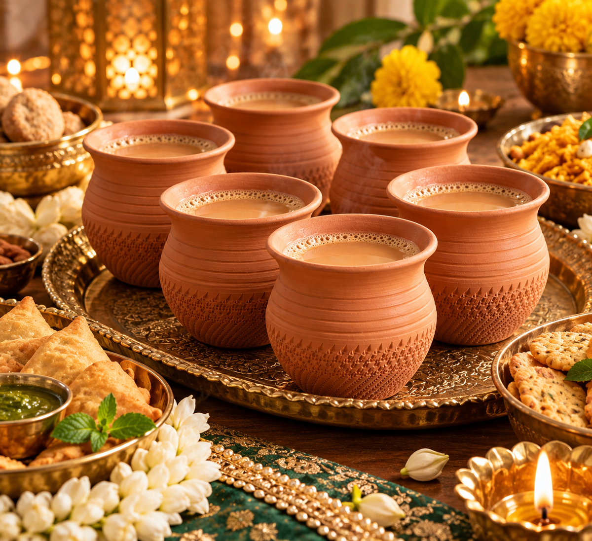 Patterned Terracotta Chai Kulhad Cups – Boxed Set of 6