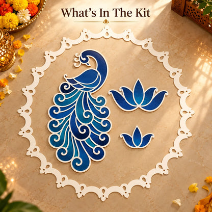 Amber Mayur Rangoli Template Set – Peacock Design with Ring & Lotus Motifs (81 cm)