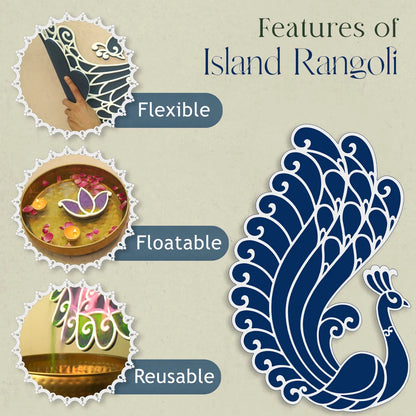 Swarn Mayur Rangoli Template – Reusable Peacock Rangoli Design for Festive Home Décor