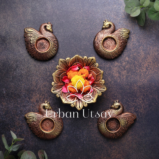 Terracotta Peacock Tealights - Set of 2