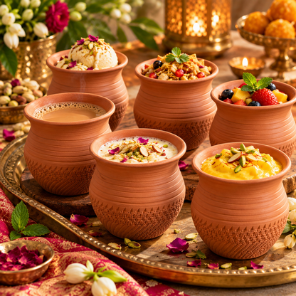 Patterned Terracotta Chai Kulhad Cups – Boxed Set of 6