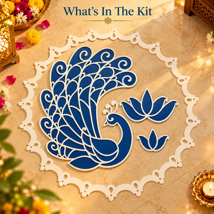 Kanak Mayur Rangoli Template Set – Large Peacock Design with Ring & Lotus Motifs (81 cm)