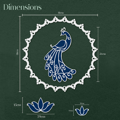 Varn Mayur Rangoli Template Set – Classic Peacock Design with Ring & Lotus Motifs (81 cm)