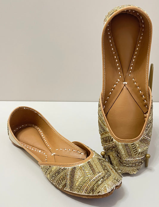 Beige Gold Embroidered Jutti