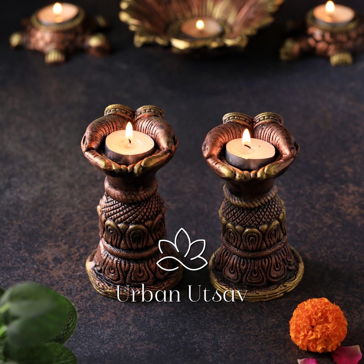 Terracotta Welcome Hands Diya - Set of 2 (Large)