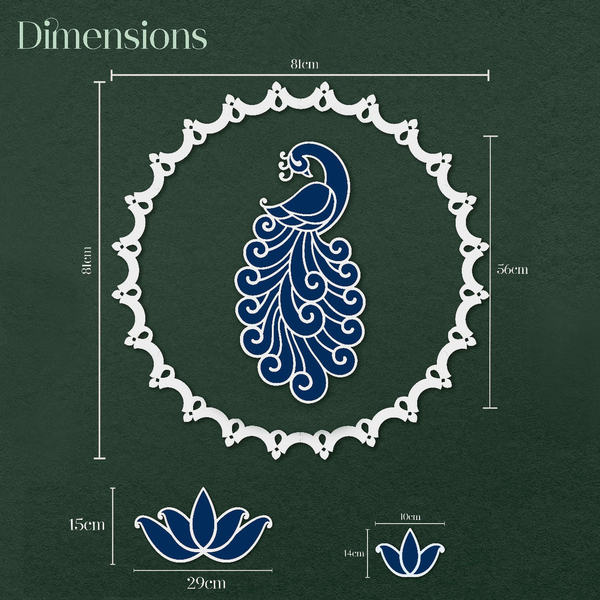 Amber Mayur Rangoli Template Set – Peacock Design with Ring & Lotus Motifs (81 cm)