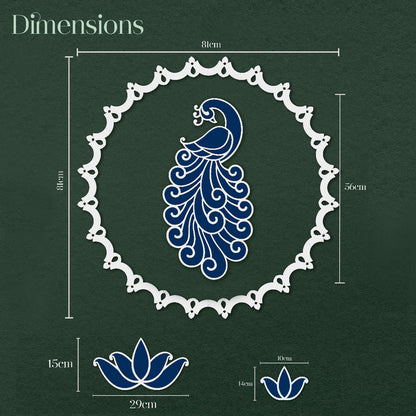 Amber Mayur Rangoli Template Set – Peacock Design with Ring & Lotus Motifs (81 cm)