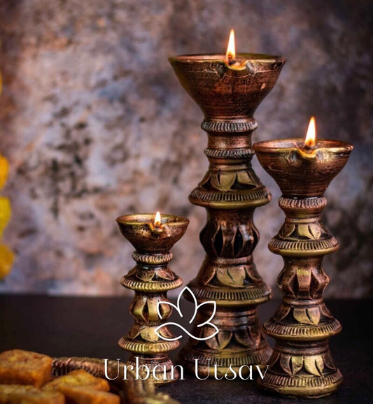 Terracotta Diya/Candle - Stand Set of 3