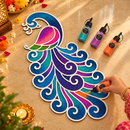 Amber Mayur Rangoli Template Set – Peacock Design with Ring & Lotus Motifs (81 cm)