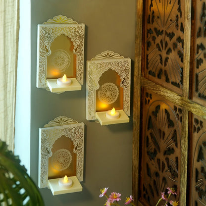 Deep Mandapam, Shwet – Royal Jharokha Wall Decor Boxes - Set of 12