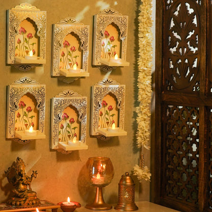 Deep Mandapam, Shwet – Royal Jharokha Wall Decor Boxes - Set of 12