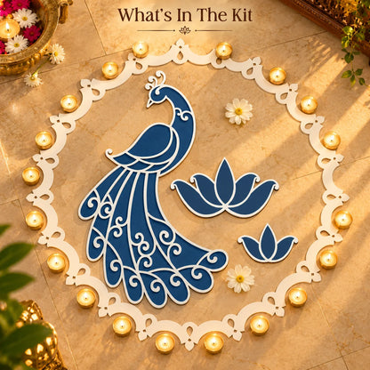 Varn Mayur Rangoli Template Set – Classic Peacock Design with Ring & Lotus Motifs (81 cm)