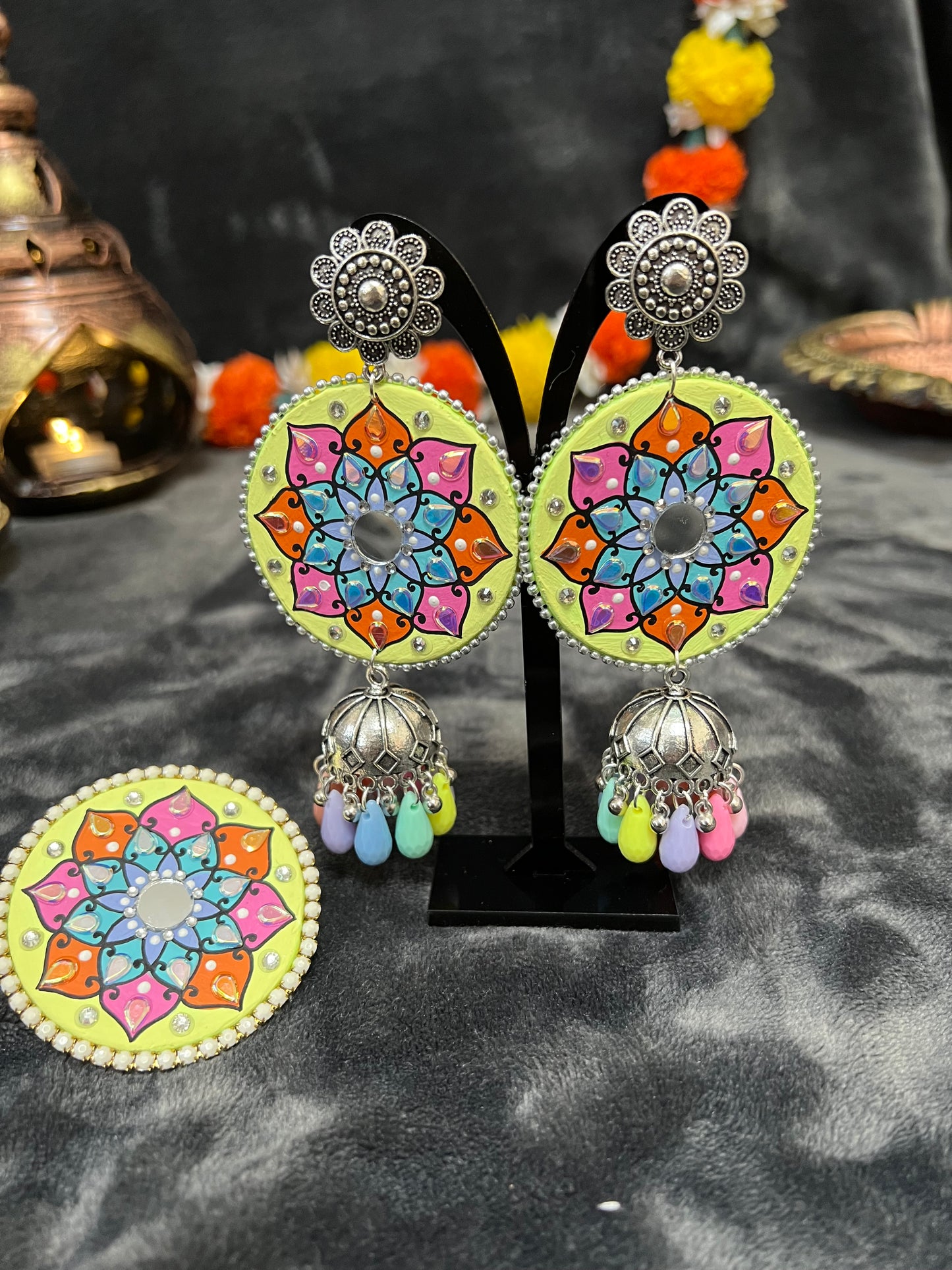 Mandala Jhumka & Ring Set