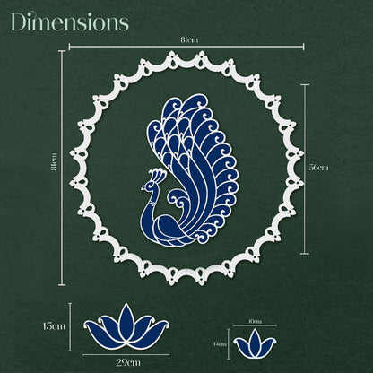 Swarn Mayur Rangoli Template – Reusable Peacock Rangoli Design for Festive Home Décor