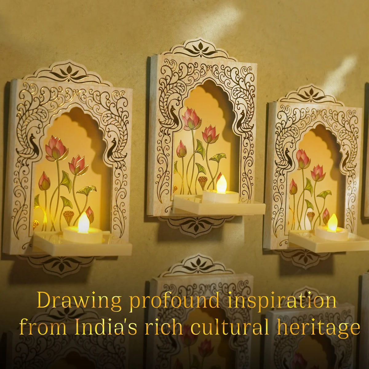 Deep Mandapam, Shwet – Royal Jharokha Wall Decor Boxes - Set of 12