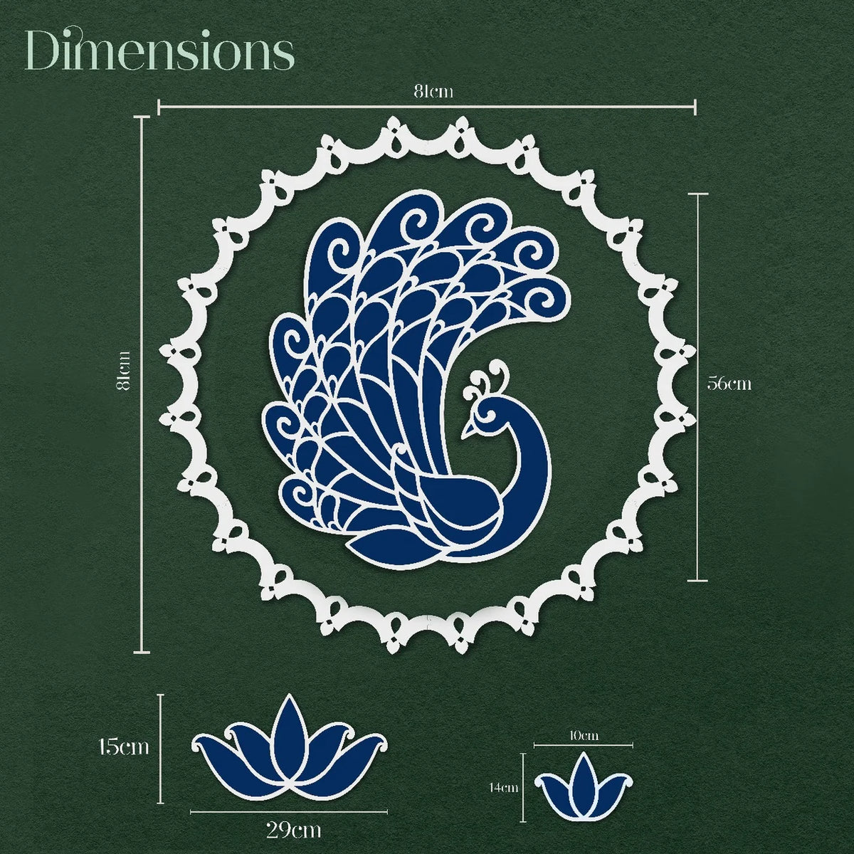 Kanak Mayur Rangoli Template Set – Large Peacock Design with Ring & Lotus Motifs (81 cm)