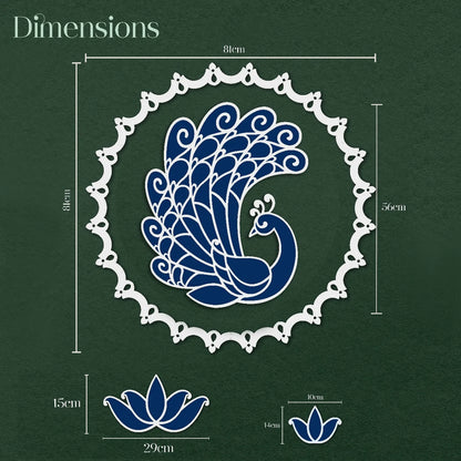 Kanak Mayur Rangoli Template Set – Large Peacock Design with Ring & Lotus Motifs (81 cm)