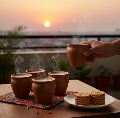 Terracotta Chai Kulhad Cups – Set of 6 | 150ml Eco-Friendly Clay Cups for Tea, Coffee & Lassi