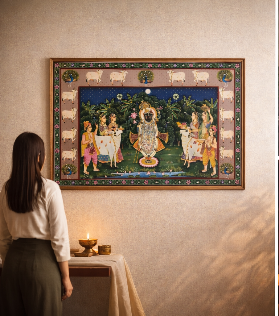 Handpainted Shreenathji Pichwai Artwork on Cotton Canvas – Traditional Nathdwara Art (2x3 ft)