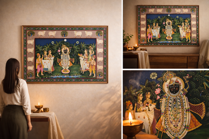 Handpainted Shreenathji Pichwai Artwork on Cotton Canvas – Traditional Nathdwara Art (2x3 ft)