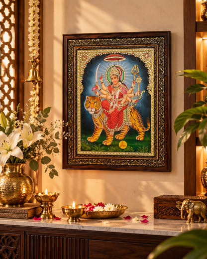Ambe Maa Handpainted Artwork – 24kt Gold Leaf & Swarovski Crystal Embellished (16” x 20”)
