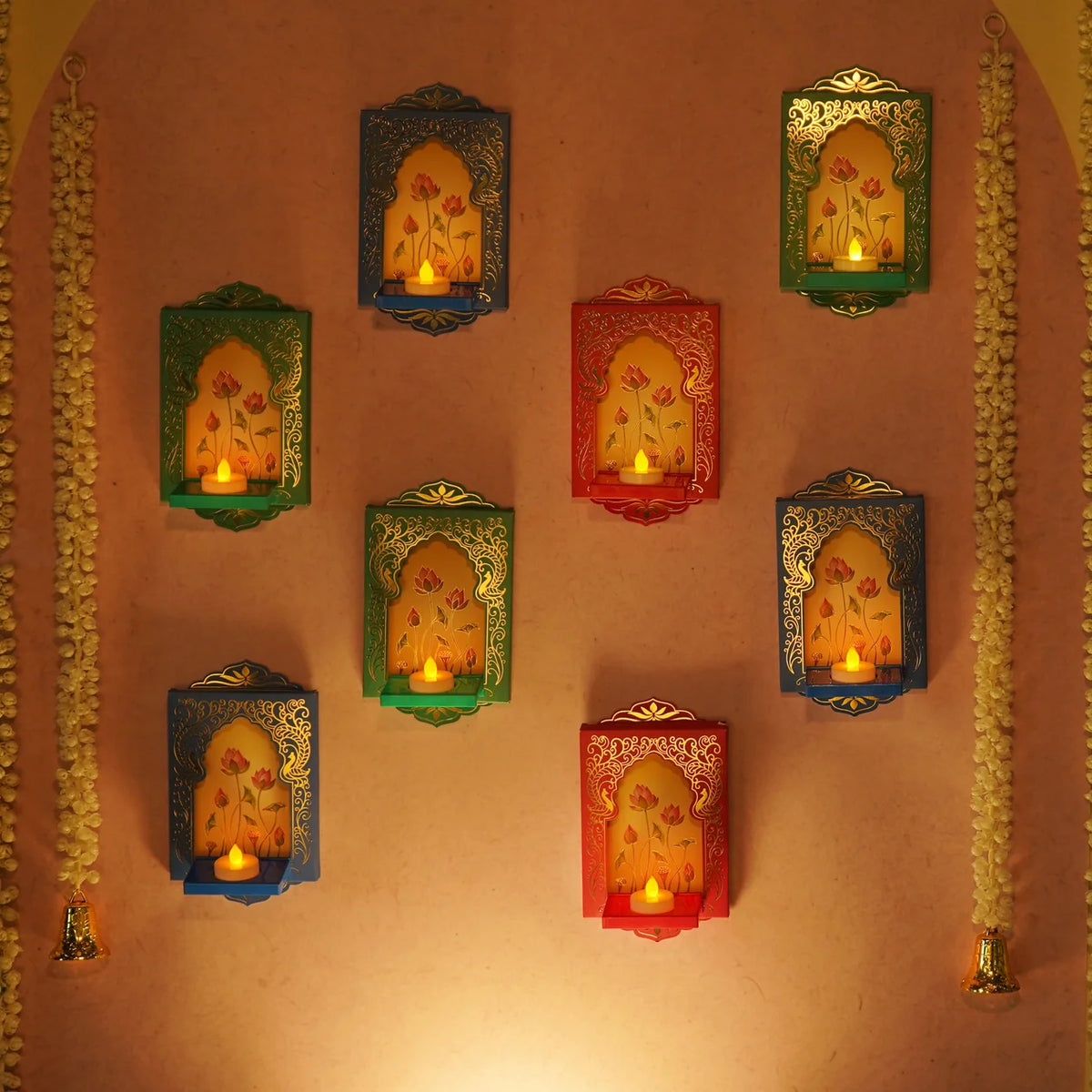 Deep Mandapam – Royal Jharokha Wall Decor Boxes - Set of 12