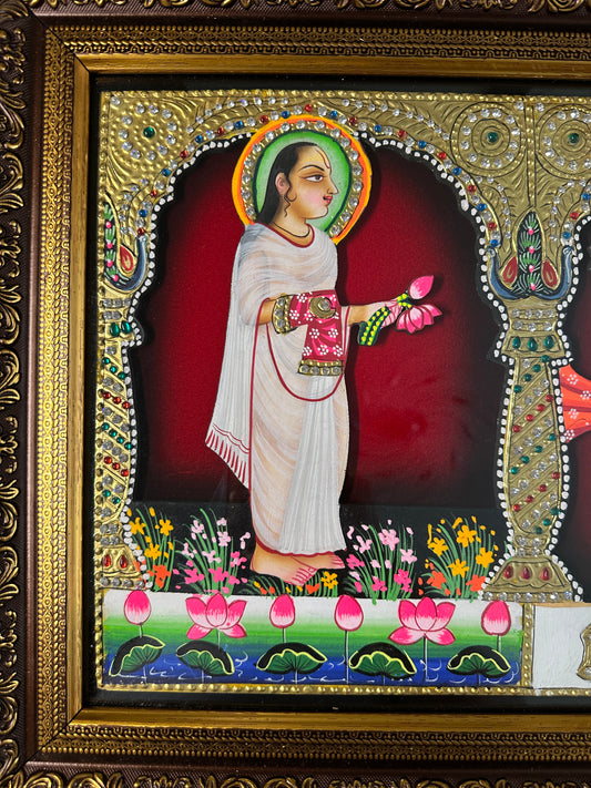 Shreenathji, Yamunaji & Mahaprabhuji Pichwai – Raised Wooden Panel (24" x 13")